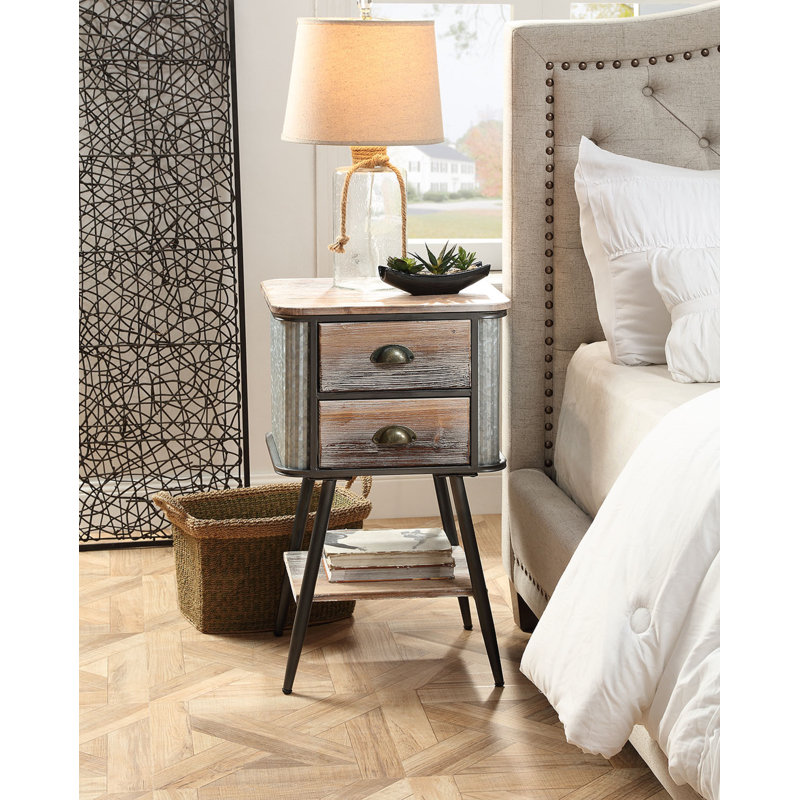 Gracie Oaks Sille 2 Drawer Nightstand in Gray & Reviews Wayfair